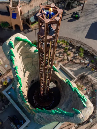 Chessington World of Adventures Resort prepares to reopen - Engineer climbs Croc Drop