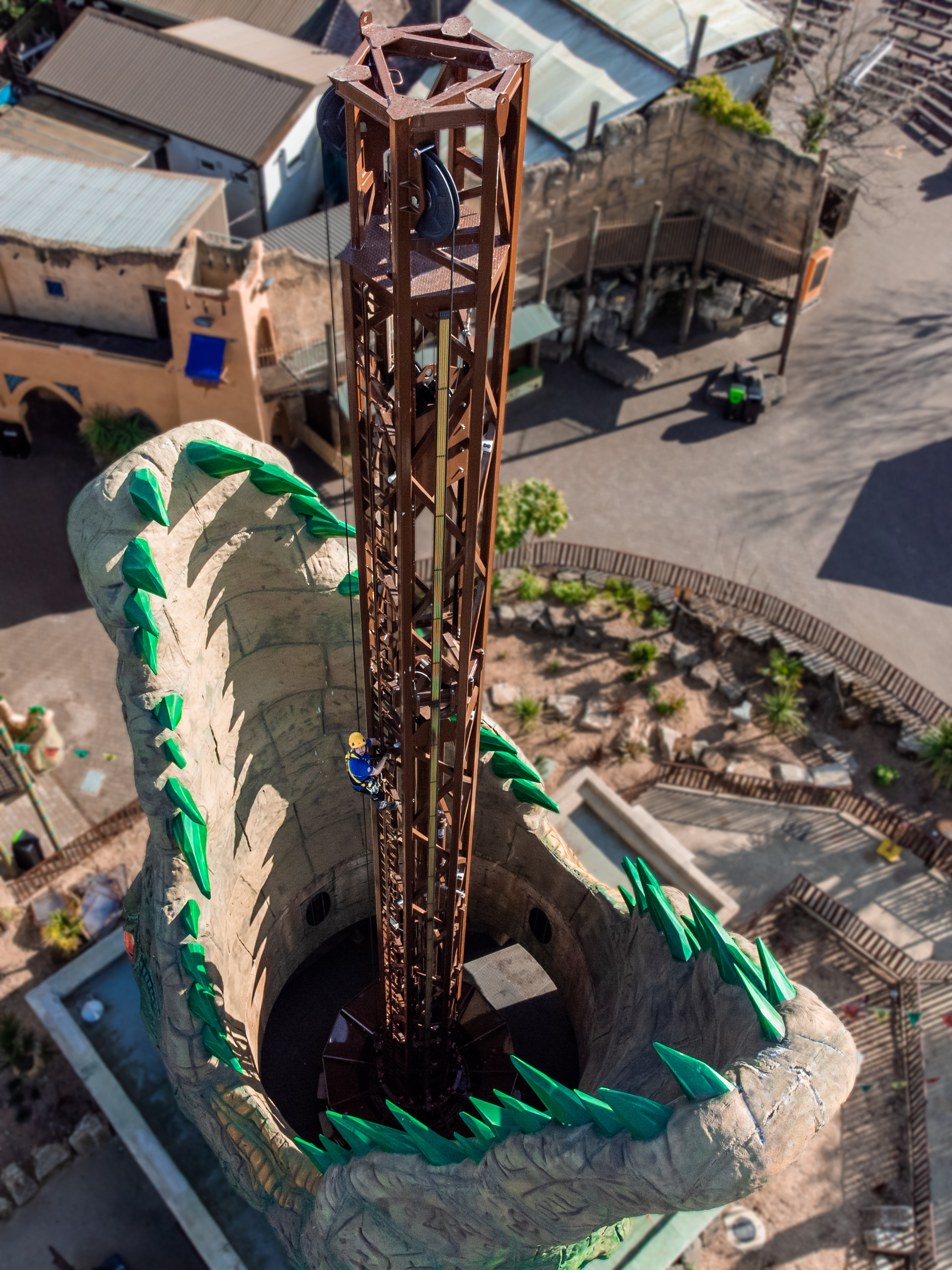Chessington World of Adventures Resort prepares to reopen - Engineer climbs Croc Drop